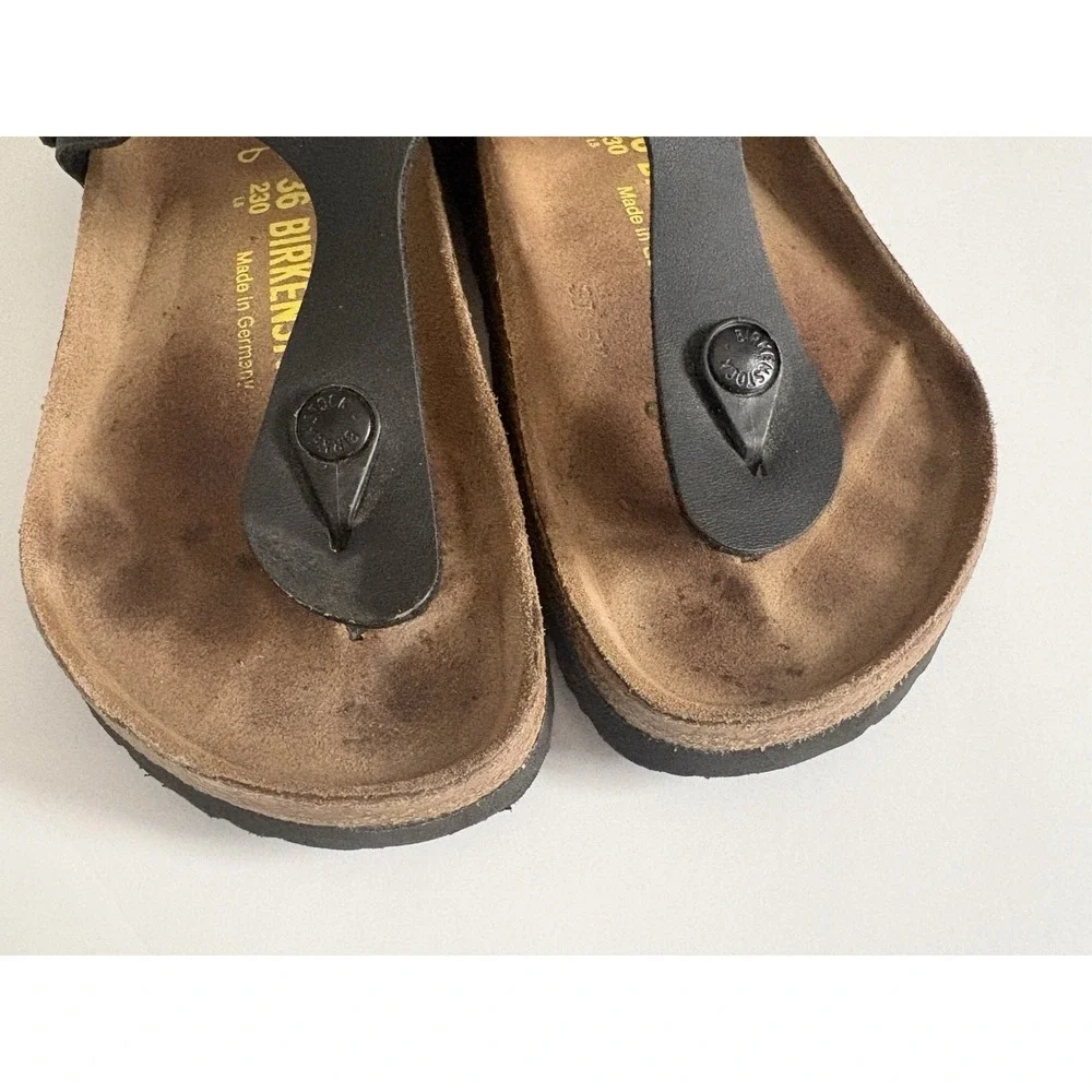 Birkenstock Gizeh Black Leather Thong Sandals Women's 36 (5-5.5)‎